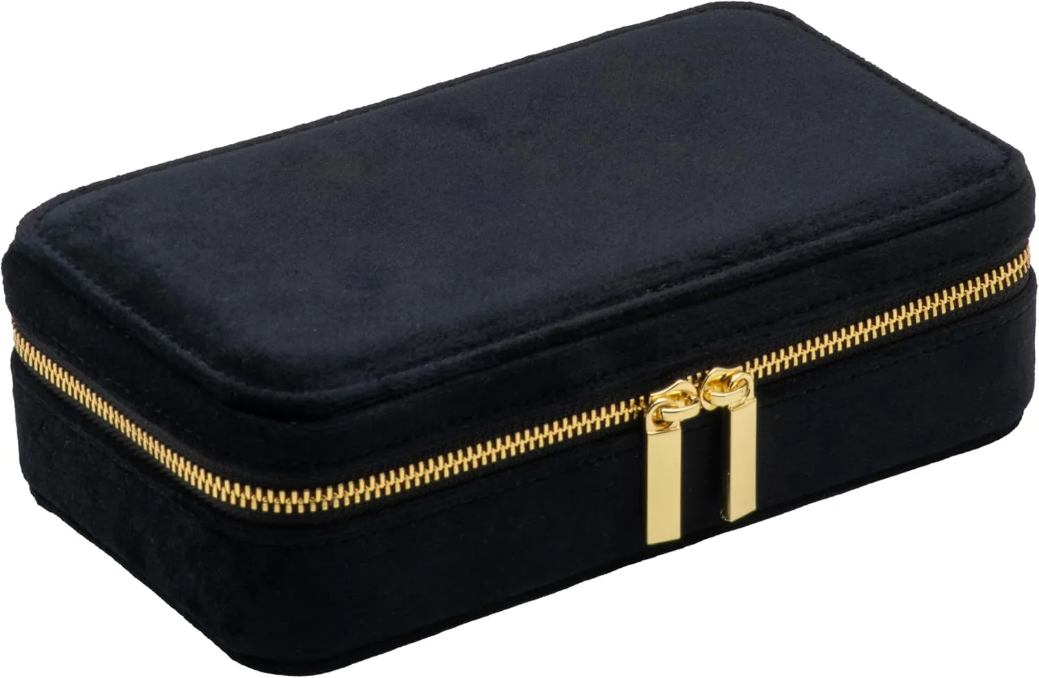 Velvet Multiple Ring Box Jewelry Organizer Display Tray with Zipper Around Earring Holder Case for Wedding Birthday (Black)