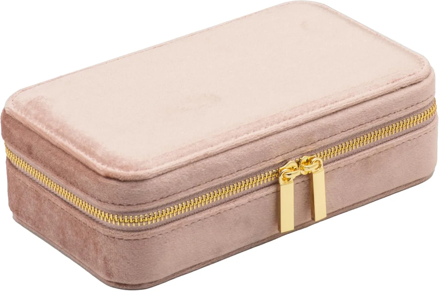 Velvet Multiple Ring Box Jewelry Organizer Display Tray with Zipper Around Earring Holder Case for Wedding Birthday (Blush Peach)