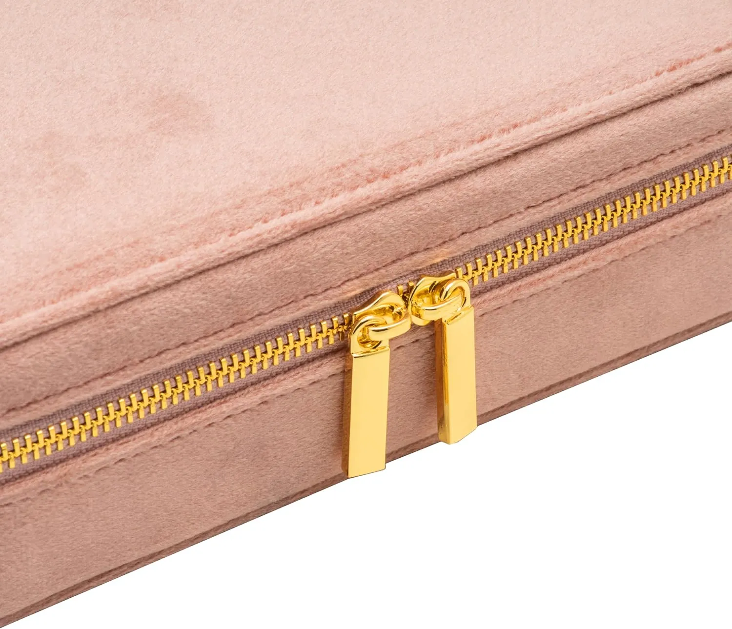 Velvet Multiple Ring Box Jewelry Organizer Display Tray with Zipper Around Earring Holder Case for Wedding Birthday (Blush Peach)