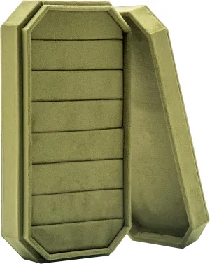 Velvet Ring Organizer Display Tray Jewelry Box Earring Holder Case for Wedding Birthday Christmas Day (Olive Green)