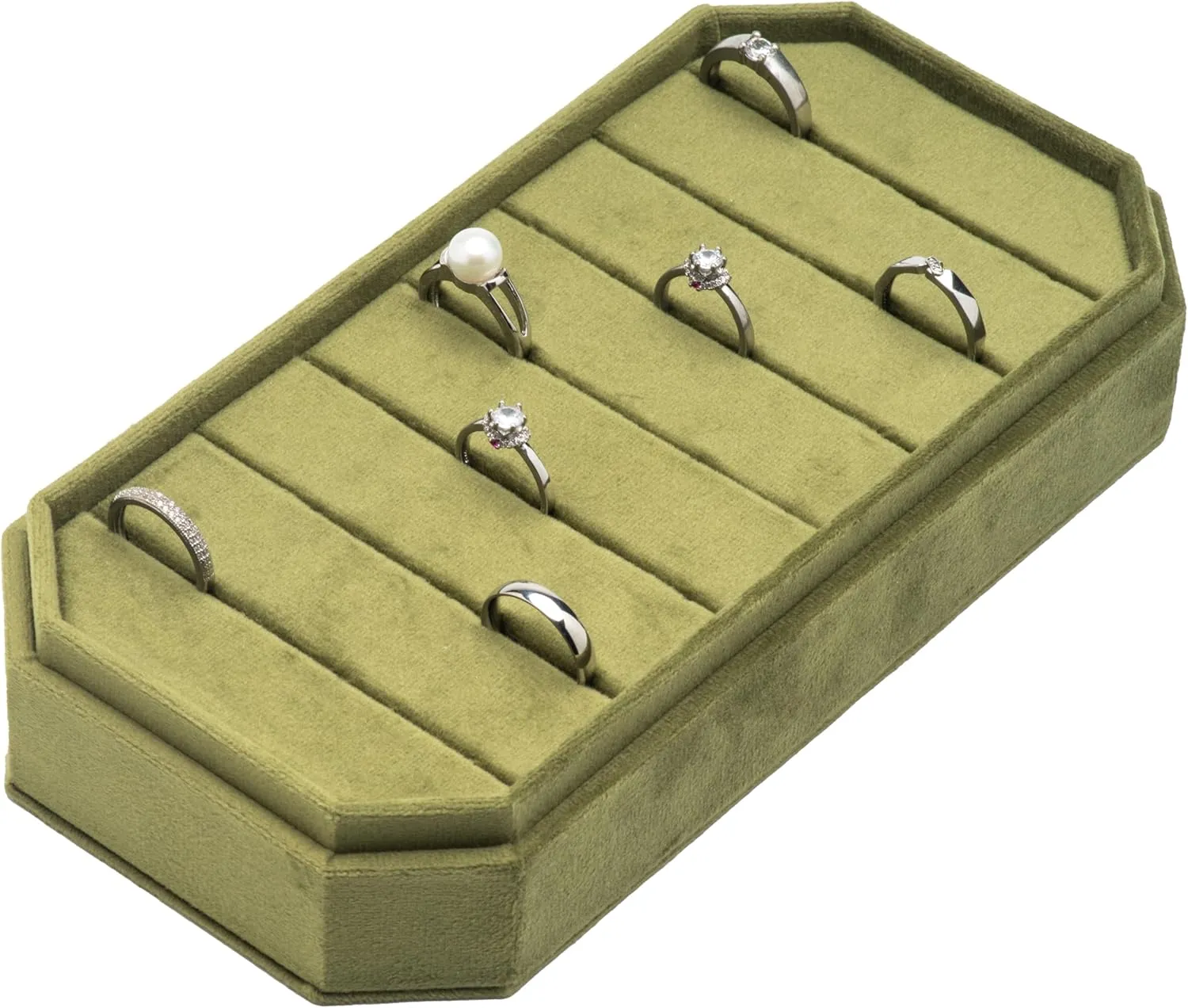 Velvet Ring Organizer Display Tray Jewelry Box Earring Holder Case for Wedding Birthday Christmas Day (Olive Green)