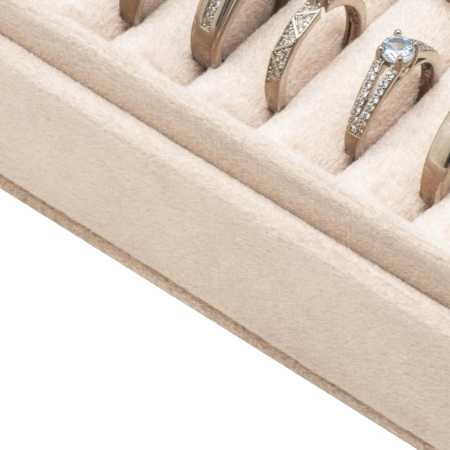 Velvet Small Multiple Ring Box Portable Organizer Display Storage Travel Case Jewelry Earring Holder for Wedding Birthday Christmas Day (Beige)