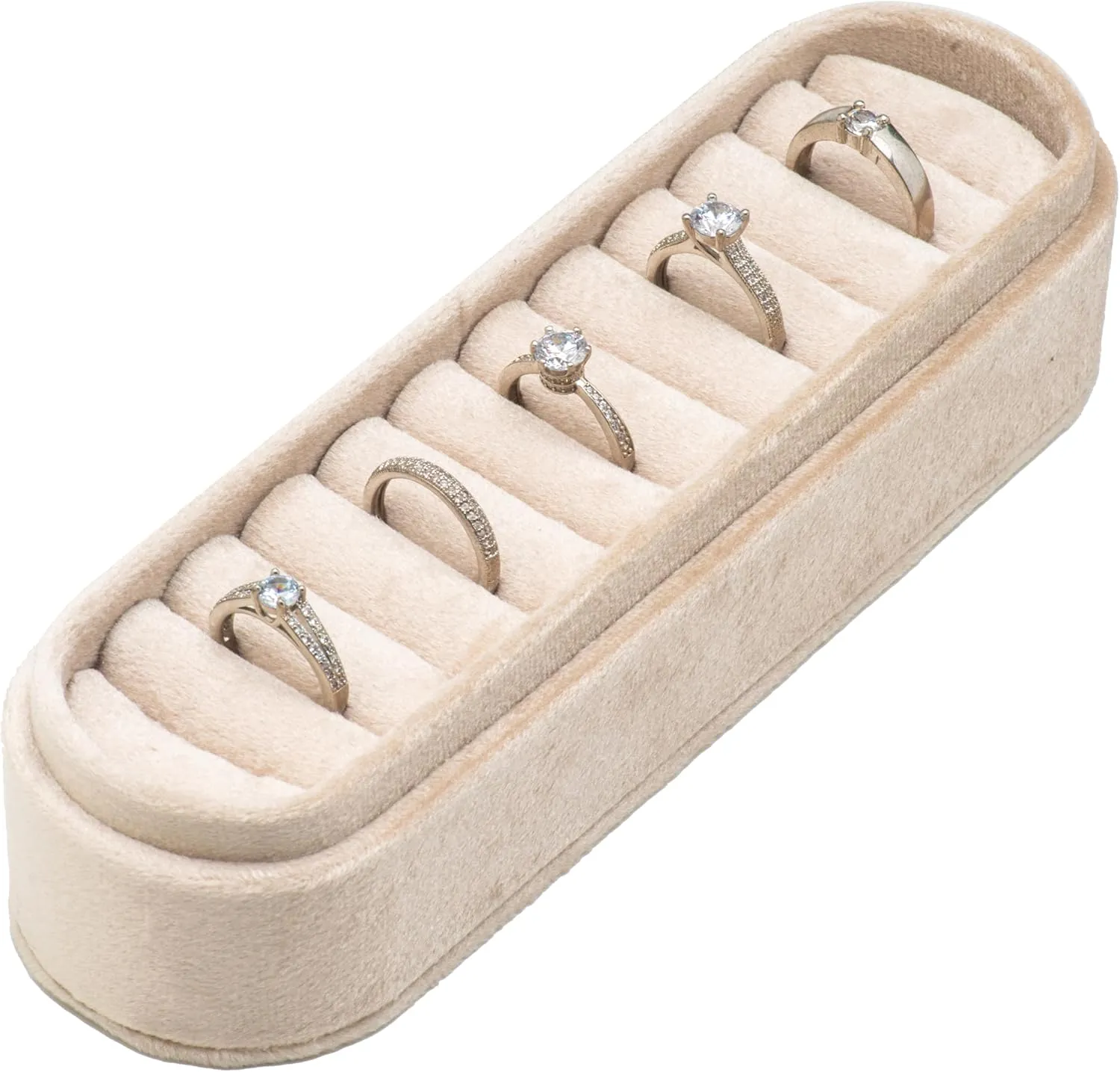 Velvet Small Multiple Ring Box Portable Organizer Display Storage Travel Case Jewelry Earring Holder for Wedding Birthday Christmas Day (Beige)