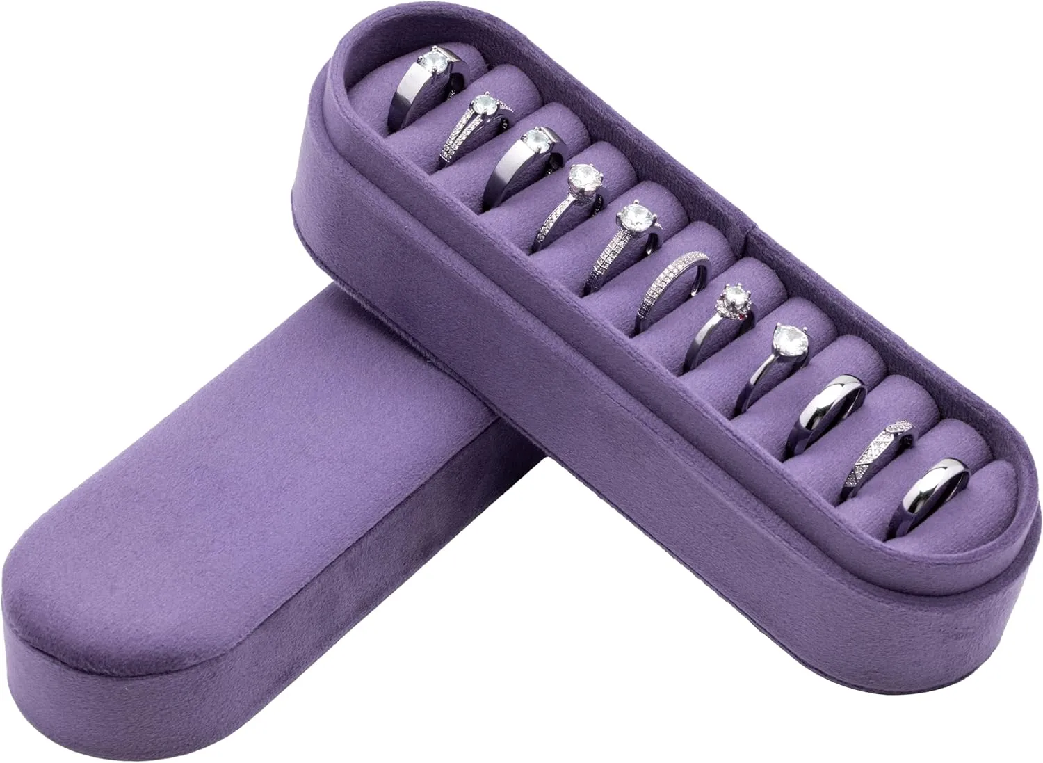 Velvet Small Multiple Ring Box Portable Organizer Display Storage Travel Case Jewelry Earring Holder for Wedding Birthday Christmas Day (Purple)