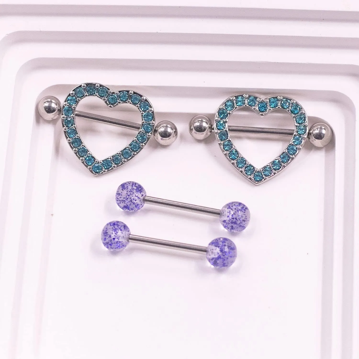 VERAMI 14G Stainless Steel Heart Nipple Rings and Barbell - Butterfly, Starlight Acrylic Ball, Tongue Rings for Women and Men