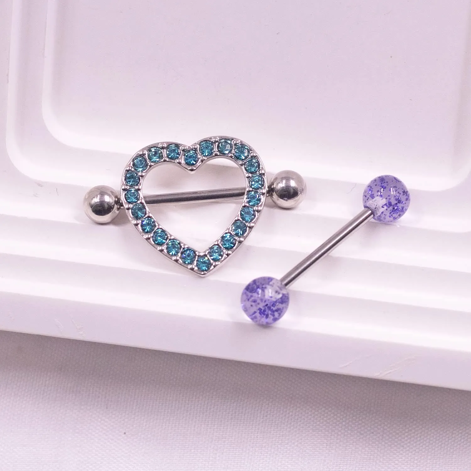VERAMI 14G Stainless Steel Heart Nipple Rings and Barbell - Butterfly, Starlight Acrylic Ball, Tongue Rings for Women and Men