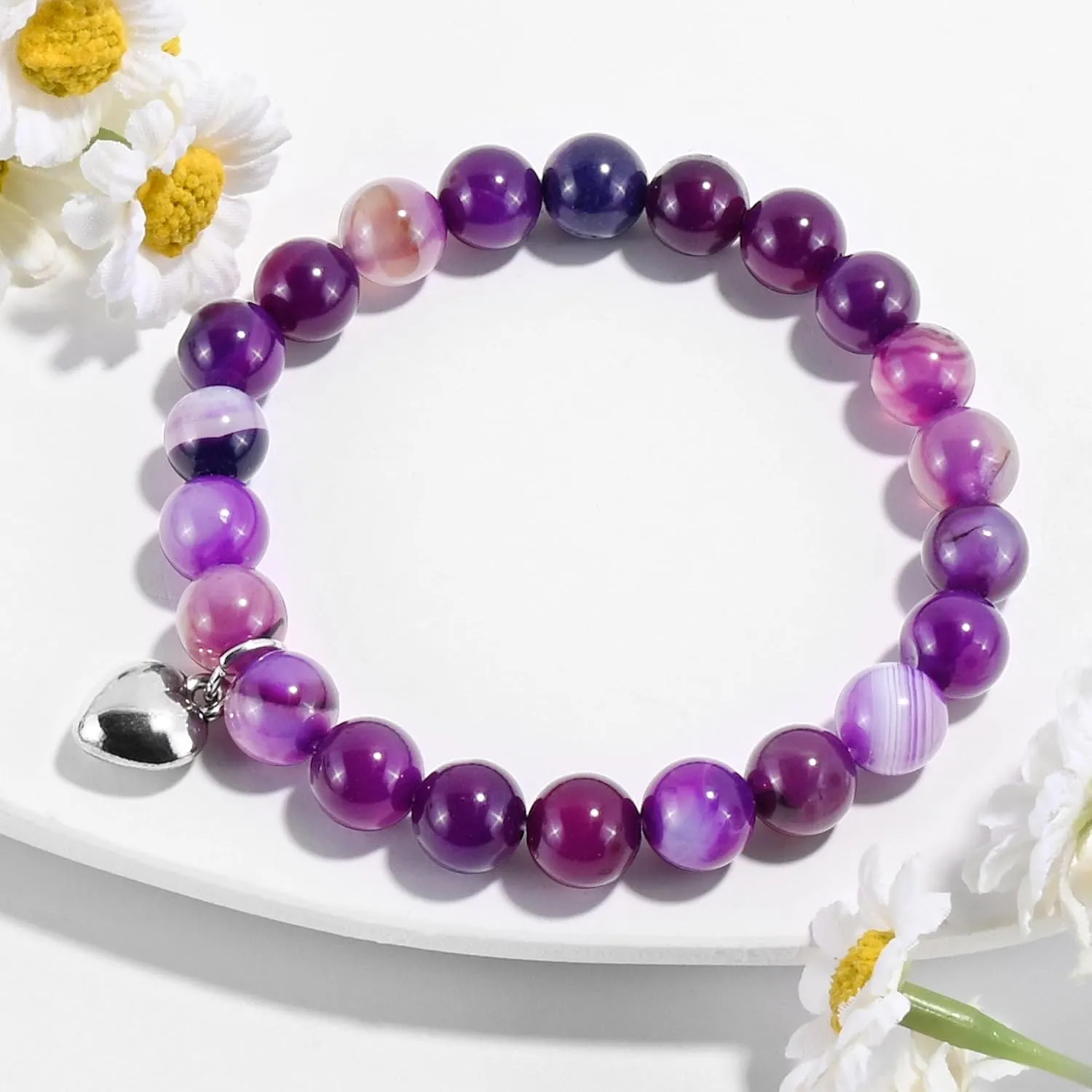 VIBILIA Beaded Bracelets for Women, Inspirational Heart Bracelet for Women, Natural Gemstone Love Bracelets, Trendy Jewelry Gifts for Mom, Daughter, Wife, Sister, Friend Birthday Mother's Day