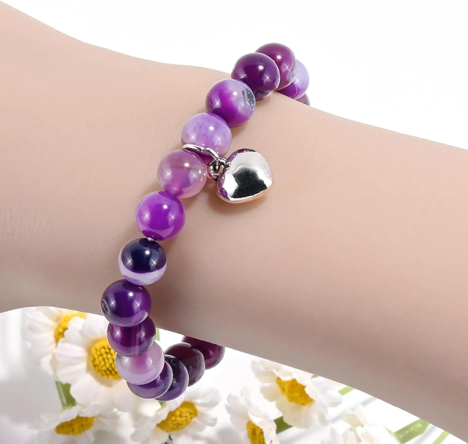 VIBILIA Beaded Bracelets for Women, Inspirational Heart Bracelet for Women, Natural Gemstone Love Bracelets, Trendy Jewelry Gifts for Mom, Daughter, Wife, Sister, Friend Birthday Mother's Day