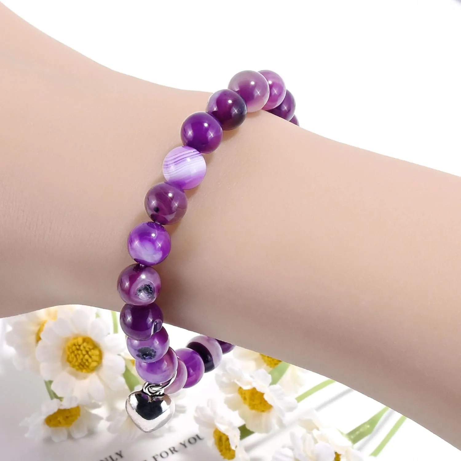 VIBILIA Beaded Bracelets for Women, Inspirational Heart Bracelet for Women, Natural Gemstone Love Bracelets, Trendy Jewelry Gifts for Mom, Daughter, Wife, Sister, Friend Birthday Mother's Day