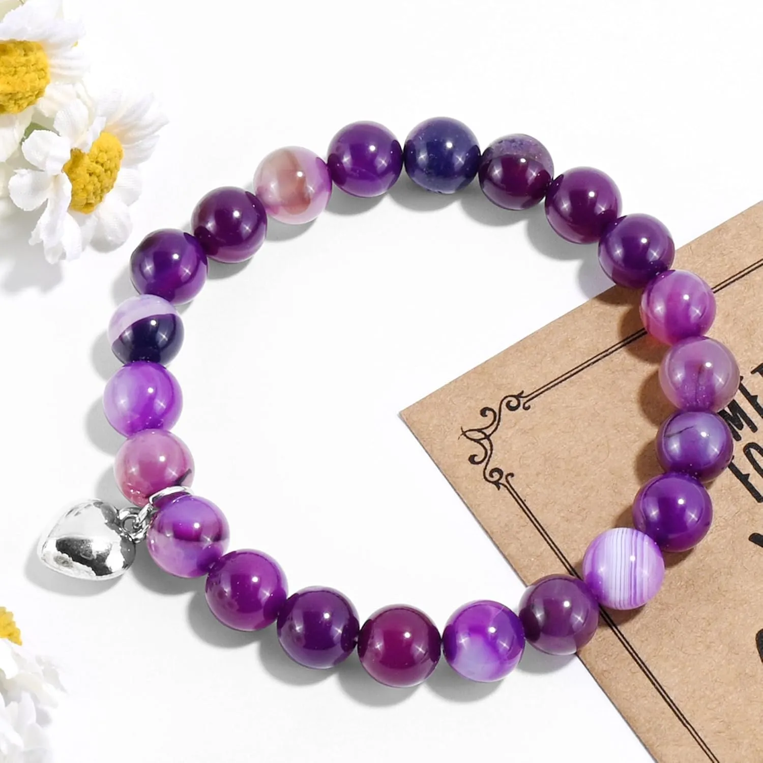 VIBILIA Beaded Bracelets for Women, Inspirational Heart Bracelet for Women, Natural Gemstone Love Bracelets, Trendy Jewelry Gifts for Mom, Daughter, Wife, Sister, Friend Birthday Mother's Day