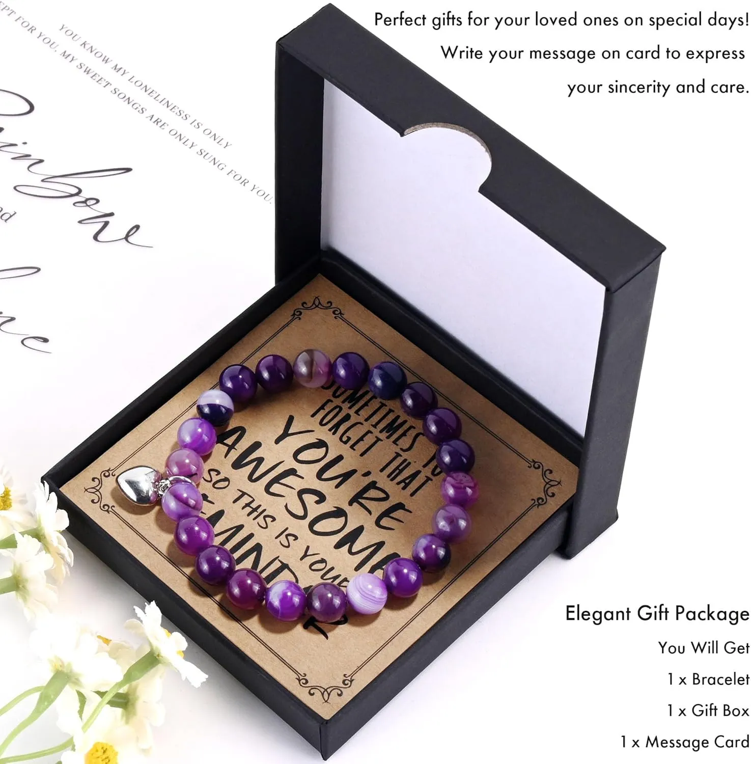 VIBILIA Beaded Bracelets for Women, Inspirational Heart Bracelet for Women, Natural Gemstone Love Bracelets, Trendy Jewelry Gifts for Mom, Daughter, Wife, Sister, Friend Birthday Mother's Day