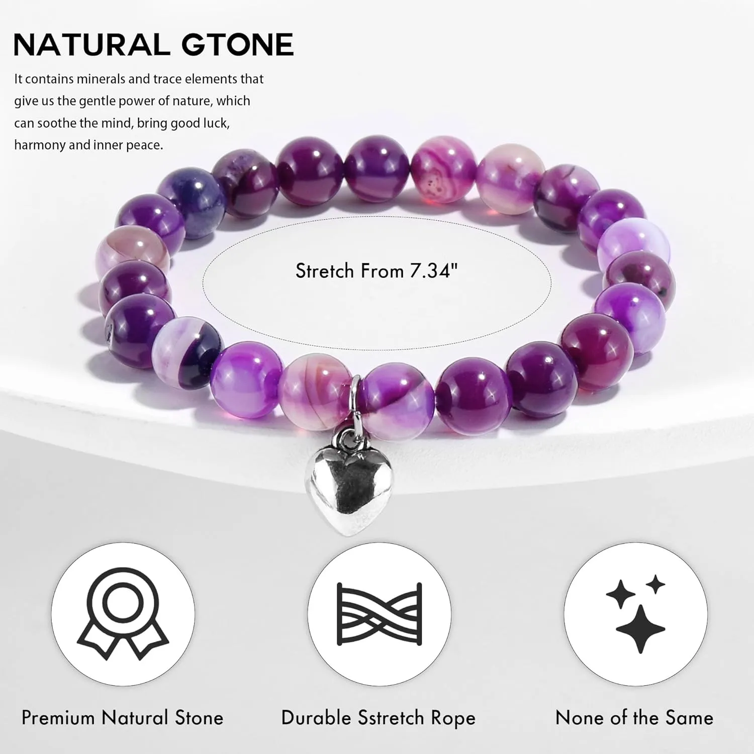VIBILIA Beaded Bracelets for Women, Inspirational Heart Bracelet for Women, Natural Gemstone Love Bracelets, Trendy Jewelry Gifts for Mom, Daughter, Wife, Sister, Friend Birthday Mother's Day