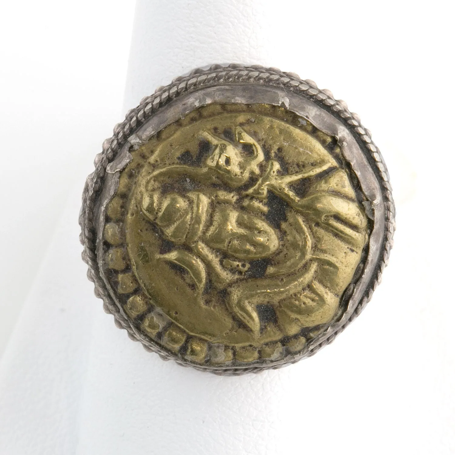 Vintage India sterling and brass coin ring size 7.5. rgvs182cs(e)