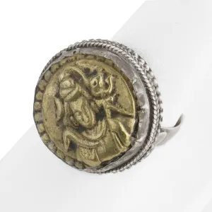 Vintage India sterling and brass coin ring size 7.5. rgvs182cs(e)