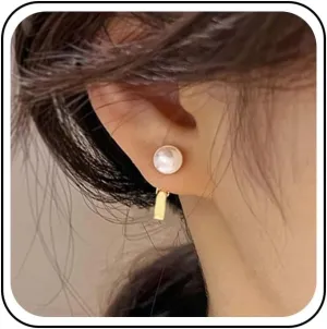 Vintage Pearl Ear Jacket Earrings Gold Pearl Stud Earrings Geometric Bar Earrings Minimalist Earrings Jewelry for Women