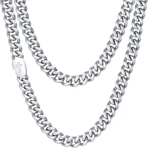 VNOX Cross Necklace for Men - Solid Silver/Gold Plated/Black Mens Cuban Link Chain Stainless Steel Necklaces, Cool Religious Christian Jewelry Gifts