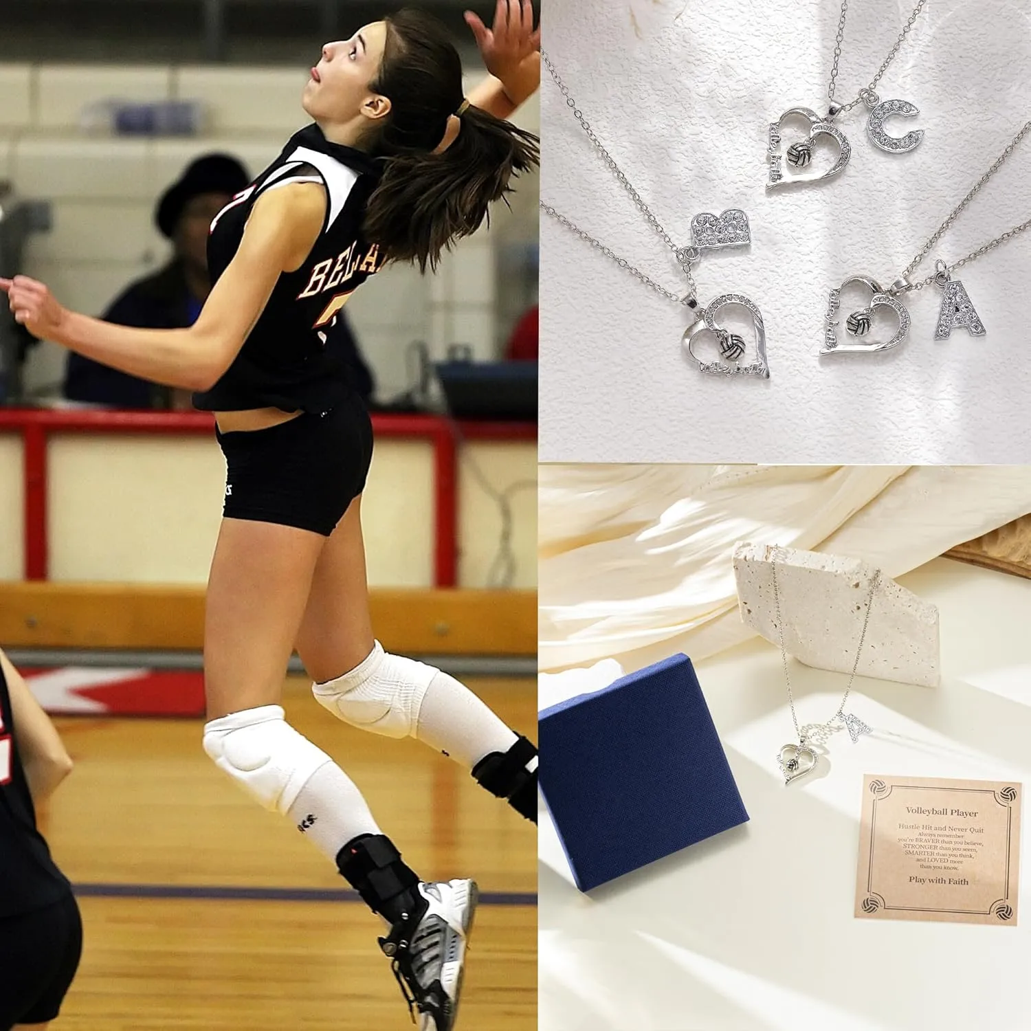 Volleyball Necklace for Women Volleyball Gifts for Teen Girls Silver Heart Pendant Necklaces for Sport Lovers Custom Name Jewelry for Teammates Coaches