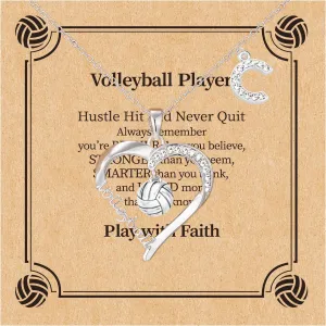 Volleyball Necklace for Women Volleyball Gifts for Teen Girls Silver Heart Pendant Necklaces for Sport Lovers Custom Name Jewelry for Teammates Coaches