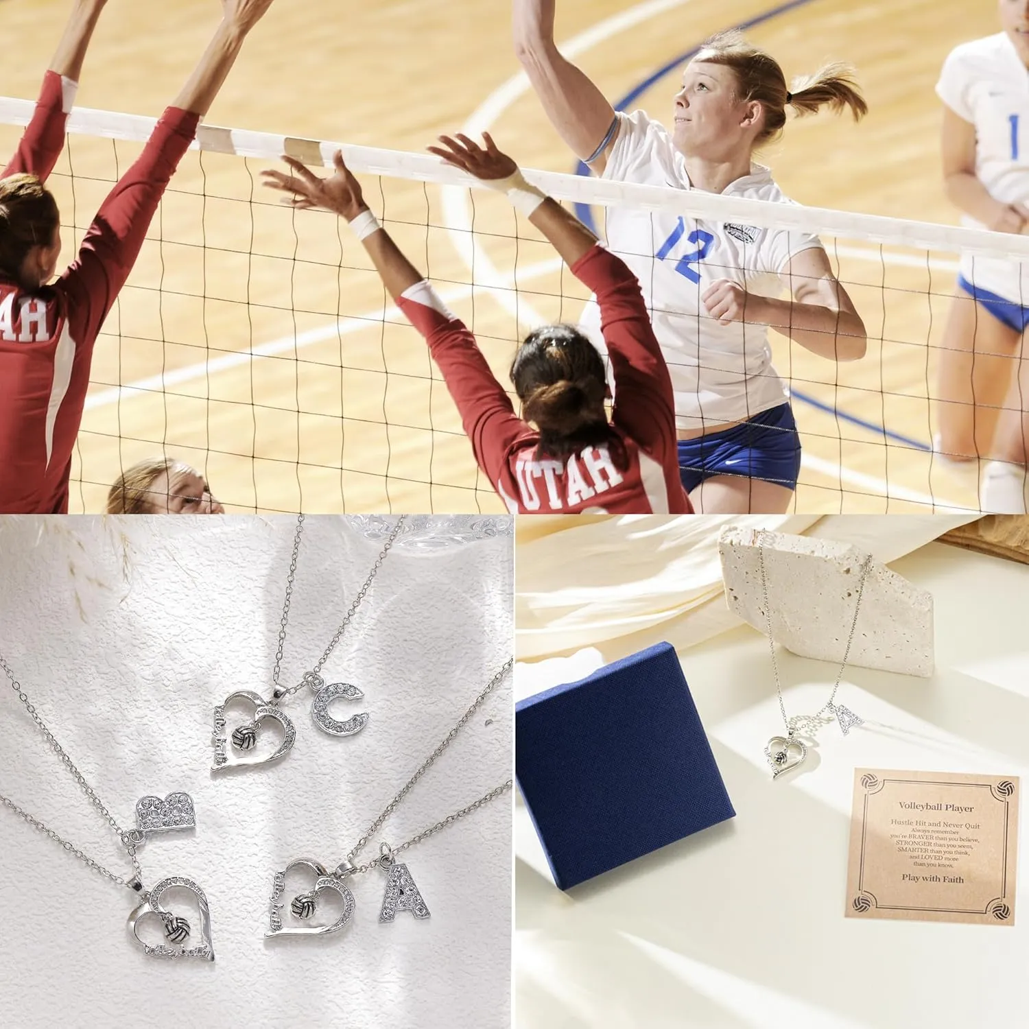 Volleyball Necklace for Women Volleyball Gifts for Teen Girls Silver Heart Pendant Necklaces for Sport Lovers Custom Name Jewelry for Teammates Coaches