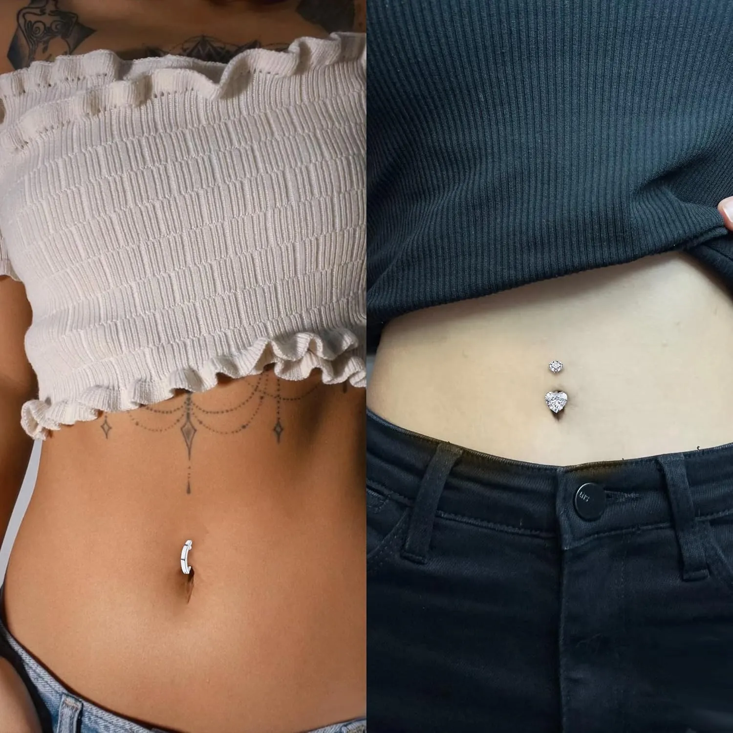 Vsnnsns 14G Clicker Belly Button Ring Piercing Jewelry 316L Stainless Surgical Steel Diamond CZ Navel Rings Clear CZ Clip Belly Button Ring Piercing Jewelry for Women Men 14 Gauge 10MM 12MM
