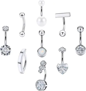 Vsnnsns 14G Clicker Belly Button Ring Piercing Jewelry 316L Stainless Surgical Steel Diamond CZ Navel Rings Clear CZ Clip Belly Button Ring Piercing Jewelry for Women Men 14 Gauge 10MM 12MM