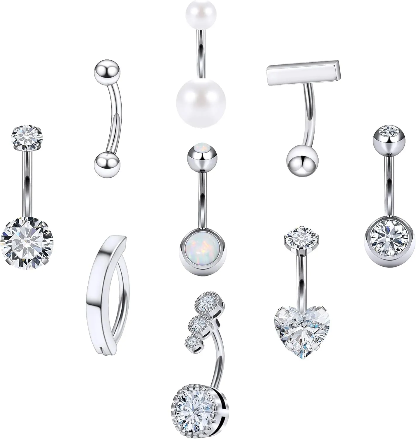 Vsnnsns 14G Clicker Belly Button Ring Piercing Jewelry 316L Stainless Surgical Steel Diamond CZ Navel Rings Clear CZ Clip Belly Button Ring Piercing Jewelry for Women Men 14 Gauge 10MM 12MM
