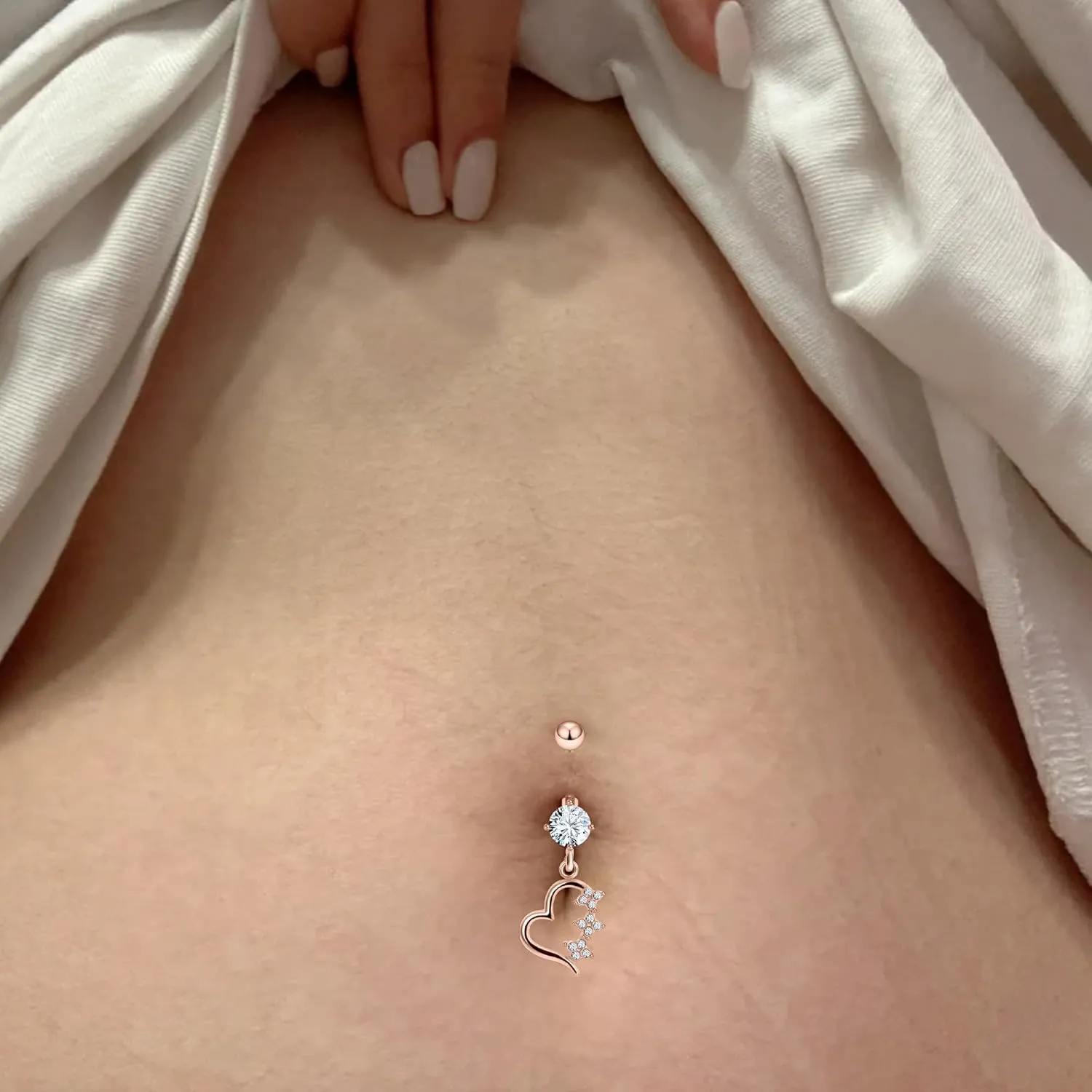 Vsnnsns 14G Dangle Belly Button Ring Piercing Jewelry 316L Stainless Surgical Steel Snake Heart Butterfly Flower Diamond CZ Navel Rings Dangling Belly Button Ring Piercing Jewelry for Women 14 Gauge