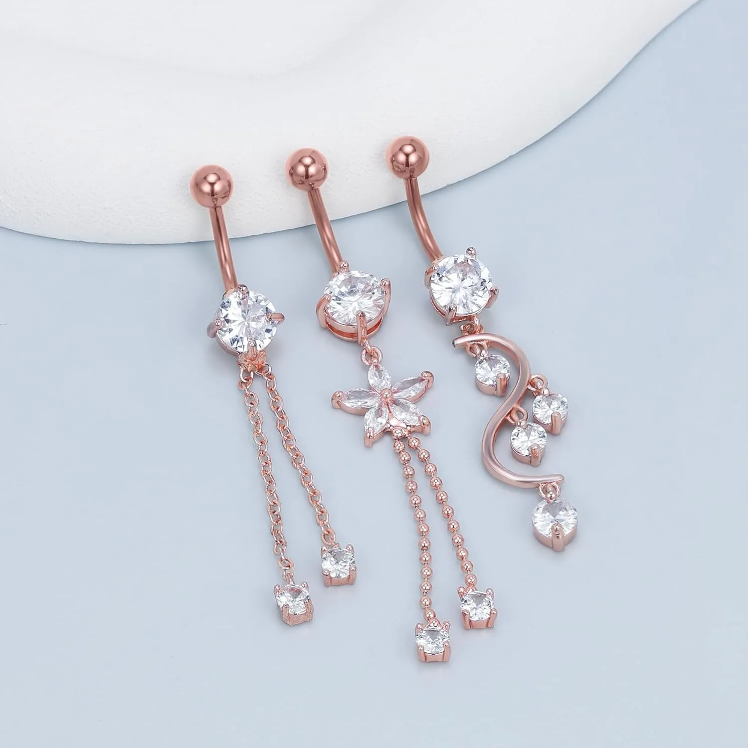 Vsnnsns 14G Dangle Belly Button Ring Piercing Jewelry 316L Stainless Surgical Steel Snake Heart Butterfly Flower Diamond CZ Navel Rings Dangling Belly Button Ring Piercing Jewelry for Women 14 Gauge