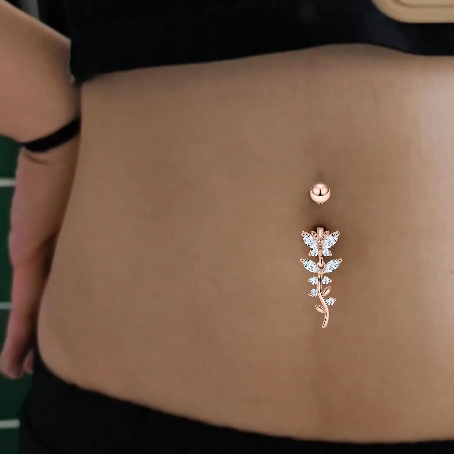 Vsnnsns 14G Dangle Belly Button Ring Piercing Jewelry 316L Stainless Surgical Steel Snake Heart Butterfly Flower Diamond CZ Navel Rings Dangling Belly Button Ring Piercing Jewelry for Women 14 Gauge
