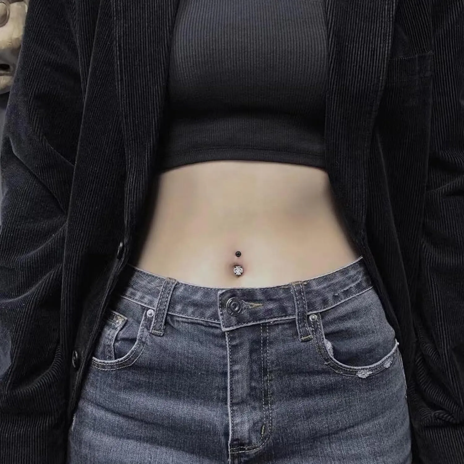 Vsnnsns Shiny Cubic Zirconia Belly Button Piercing - 14G, 8MM-14MM Navel Rings for Women and Men, 316L Stainless Steel