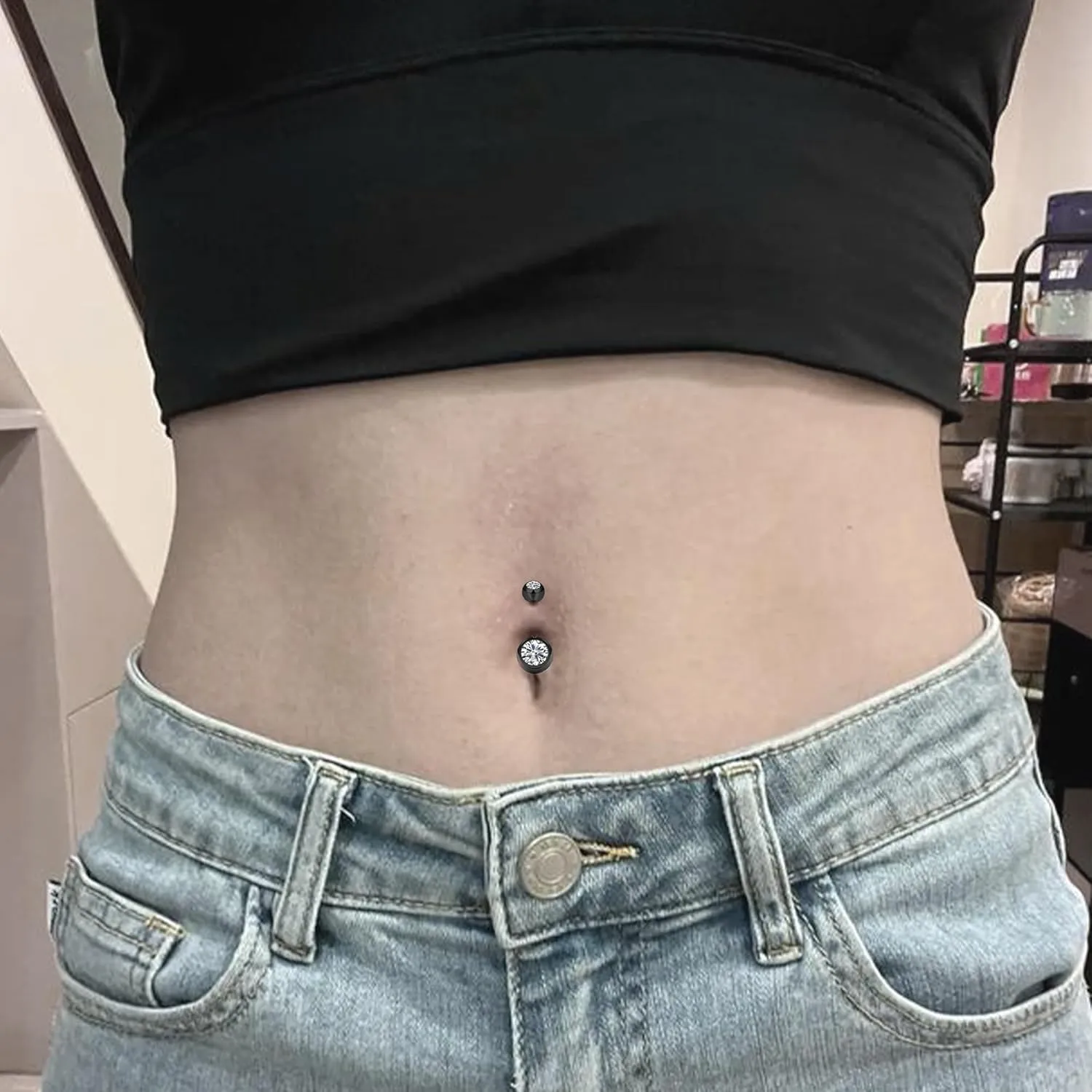 Vsnnsns Shiny Cubic Zirconia Belly Button Piercing - 14G, 8MM-14MM Navel Rings for Women and Men, 316L Stainless Steel