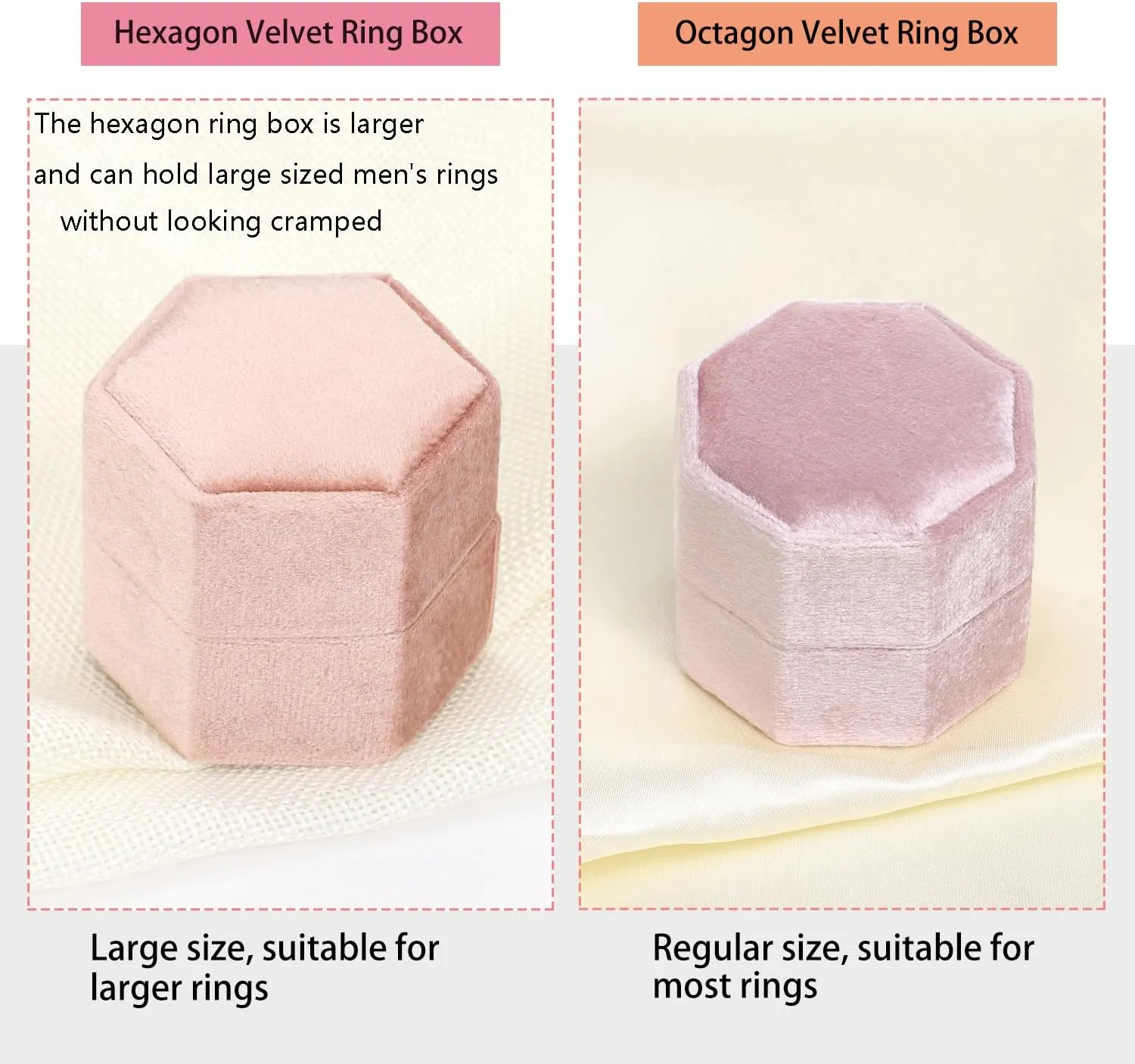 WantGor Velvet Jewelry Ring Box, 3 Slots Hexagon Ring Gift Box Vintage Ring Display Holder Case for Wedding Ceremony Proposal Engagement (Black, 3 Slots)