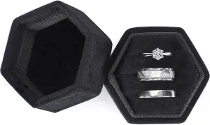 WantGor Velvet Jewelry Ring Box, 3 Slots Hexagon Ring Gift Box Vintage Ring Display Holder Case for Wedding Ceremony Proposal Engagement (Black, 3 Slots)