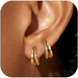 WEDDINEN 925 Sterling Silver Small Hoop Earrings for Women 18K Gold Plated Cubic Zirconia Huggie Hoop Earrings Dainty Hypoallergenic Earrings