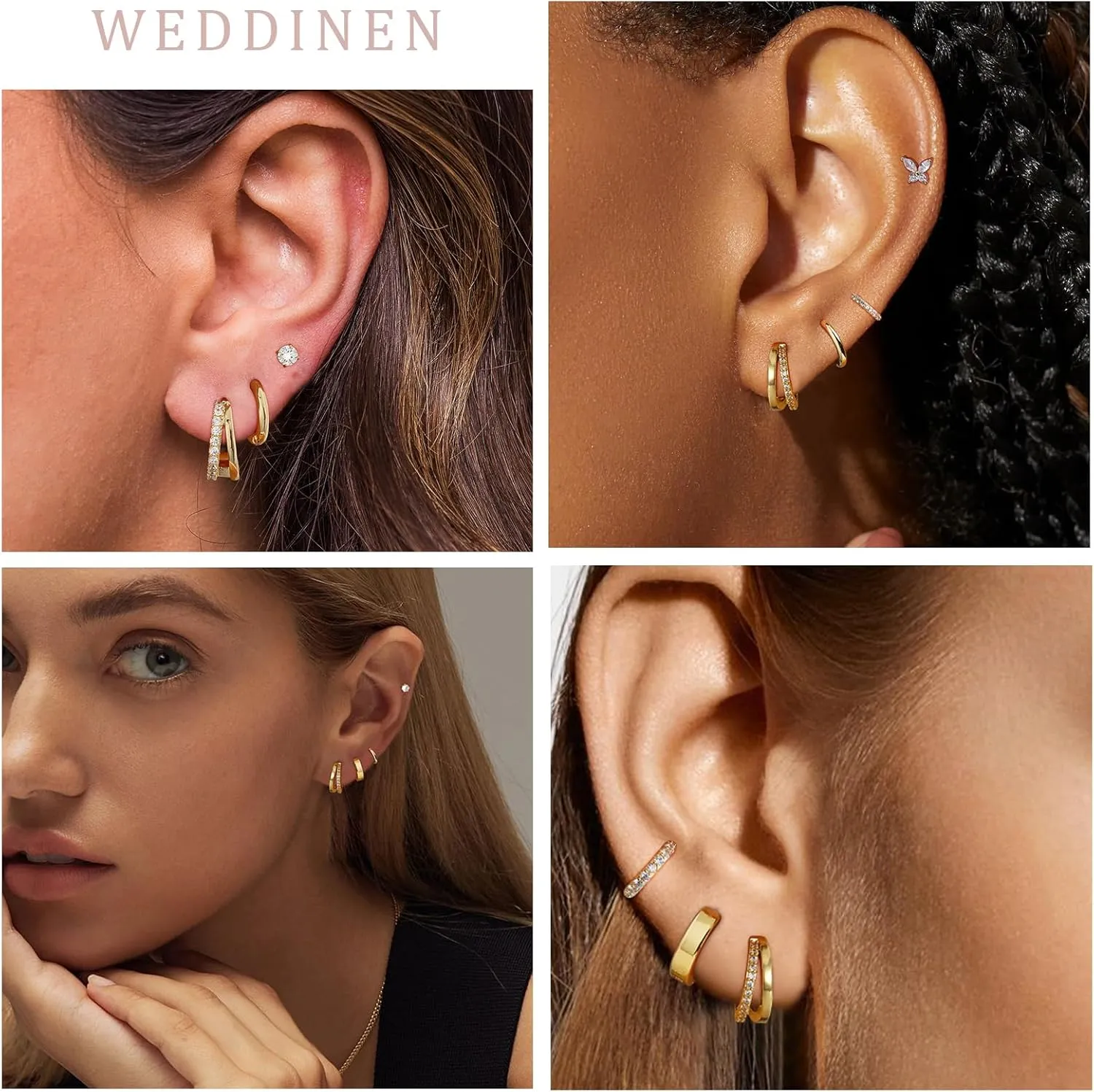 WEDDINEN 925 Sterling Silver Small Hoop Earrings for Women 18K Gold Plated Cubic Zirconia Huggie Hoop Earrings Dainty Hypoallergenic Earrings