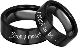 Wedding Band Black, Stainless Steel Rings Engraved Simply Meant to Be