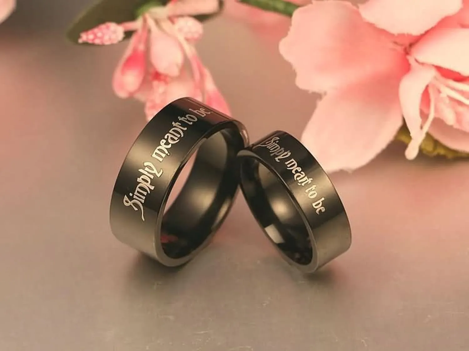 Wedding Band Black, Stainless Steel Rings Engraved Simply Meant to Be