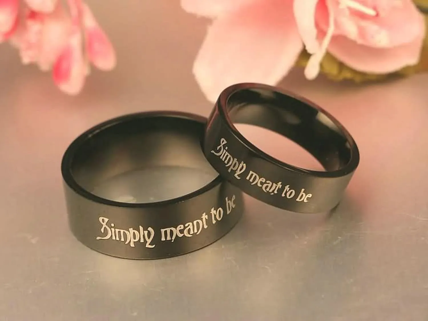 Wedding Band Black, Stainless Steel Rings Engraved Simply Meant to Be