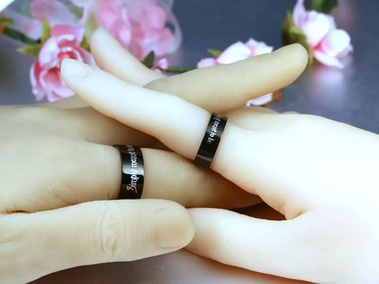 Wedding Band Black, Stainless Steel Rings Engraved Simply Meant to Be