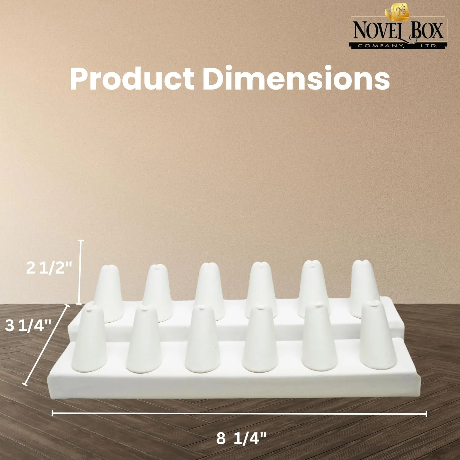 White Leatherette Jewelry 12 Rings Finger Display Stand 8.25x3.25x2.5 Inches with Square Base - Ring Holder Organizer Stand for Selling or Personal Use - Display Stands for Rings