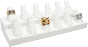 White Leatherette Jewelry 12 Rings Finger Display Stand 8.25x3.25x2.5 Inches with Square Base - Ring Holder Organizer Stand for Selling or Personal Use - Display Stands for Rings