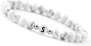 White Pearl Bracelet (Initial Bracelet) for Couples with Letter (Best Friend Bracelets) (Letter S)