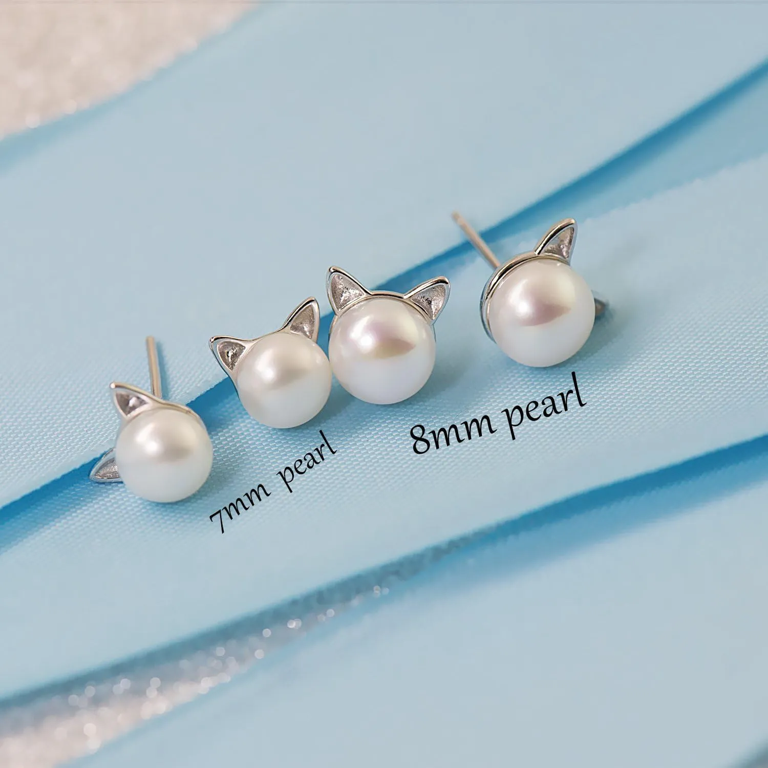 Wicary Cat Earrings Sterling Silver Pearl Earrings for Women Cat Stud Earring for Cat Lovers