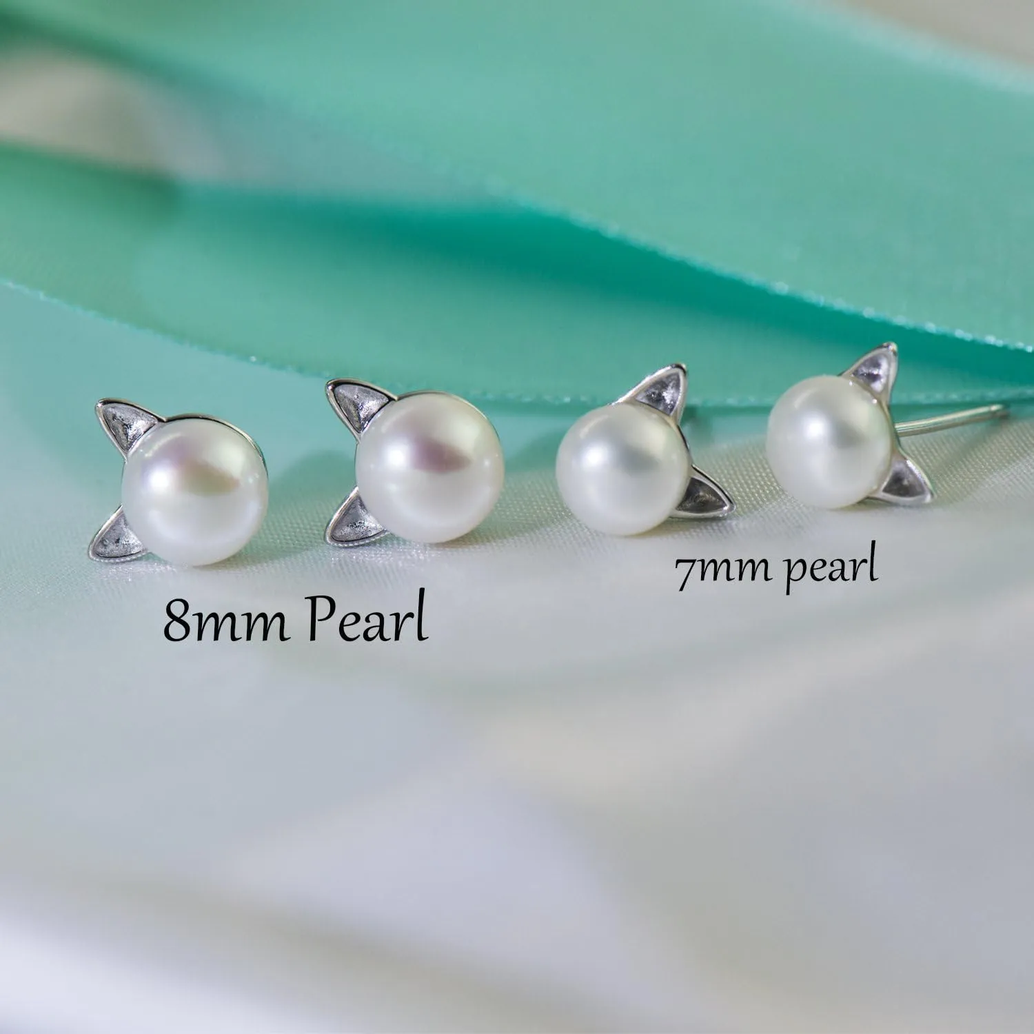 Wicary Cat Earrings Sterling Silver Pearl Earrings for Women Cat Stud Earring for Cat Lovers