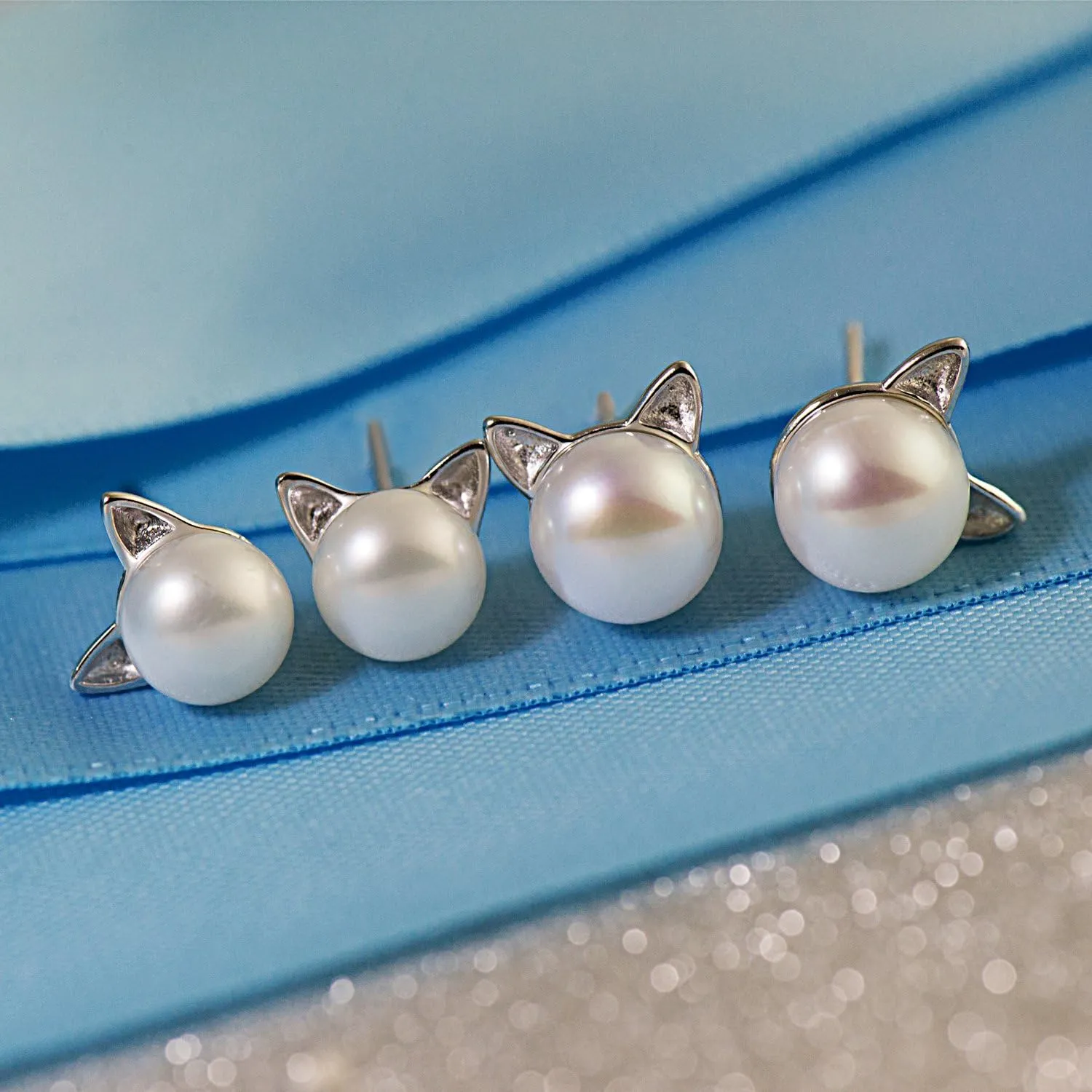 Wicary Cat Earrings Sterling Silver Pearl Earrings for Women Cat Stud Earring for Cat Lovers