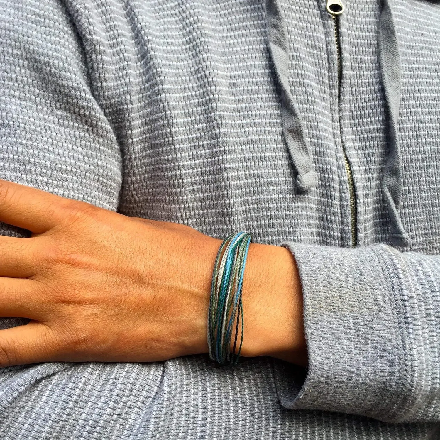Woven Knot Friendship Bracelet for Men in Navy Blue Green and Gray w/Hematite Stones - Handmade Jewelry by Rumi Sumaq
