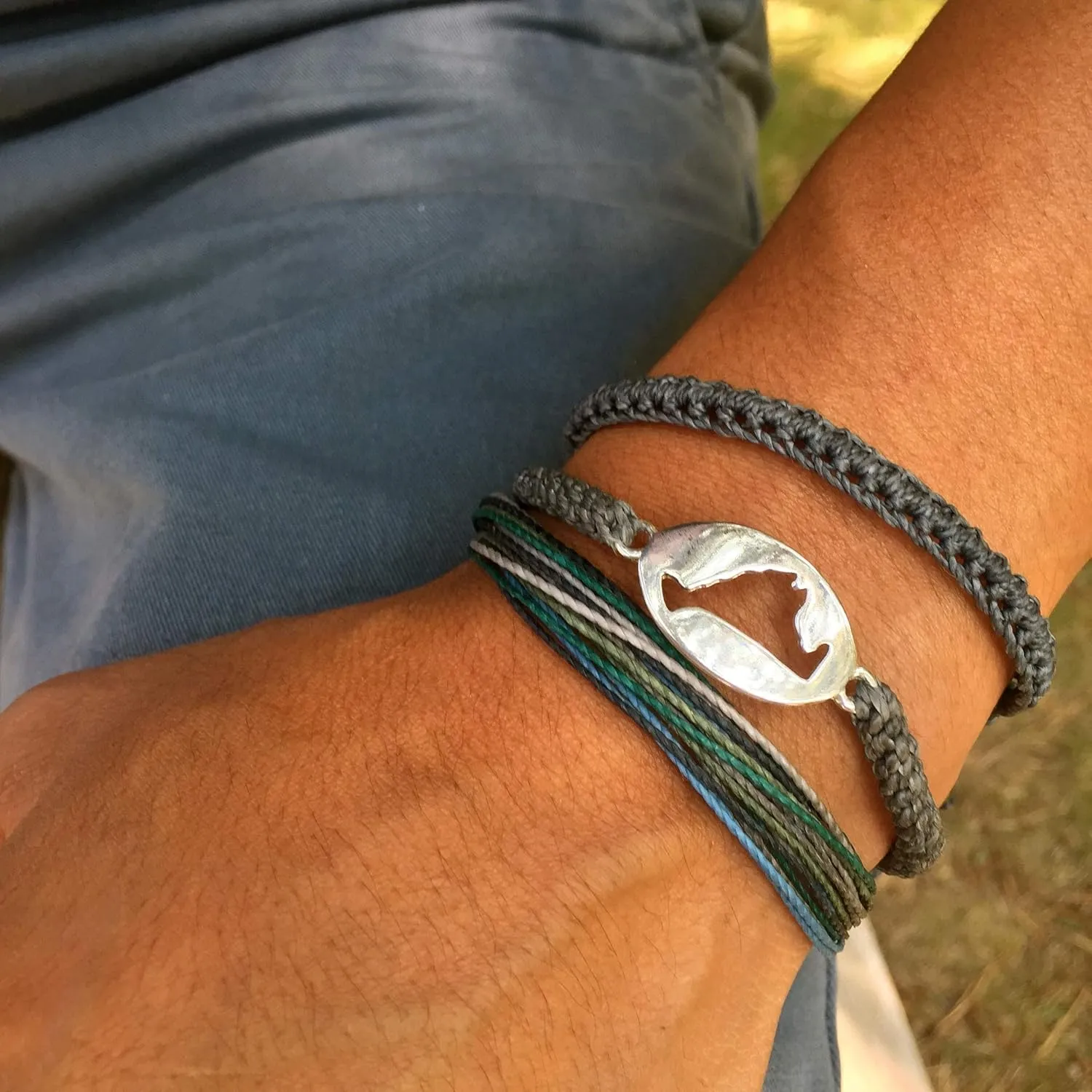 Woven Knot Friendship Bracelet for Men in Navy Blue Green and Gray w/Hematite Stones - Handmade Jewelry by Rumi Sumaq
