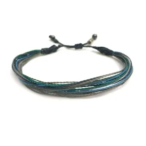 Woven Knot Friendship Bracelet for Men in Navy Blue Green and Gray w/Hematite Stones - Handmade Jewelry by Rumi Sumaq