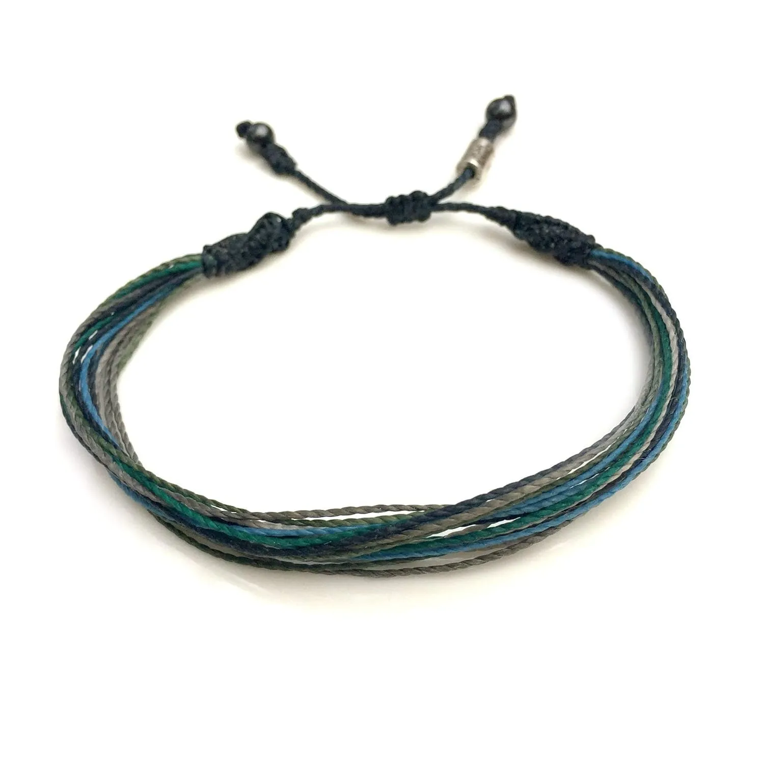 Woven Knot Friendship Bracelet for Men in Navy Blue Green and Gray w/Hematite Stones - Handmade Jewelry by Rumi Sumaq