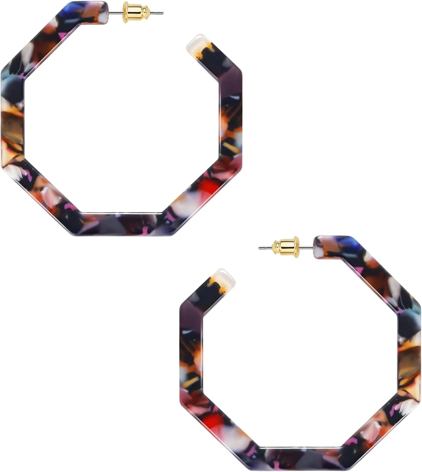 wowshow Acrylic Resin Hoop Earrings for Women Statement Fashion Geometric Octagon Earrings